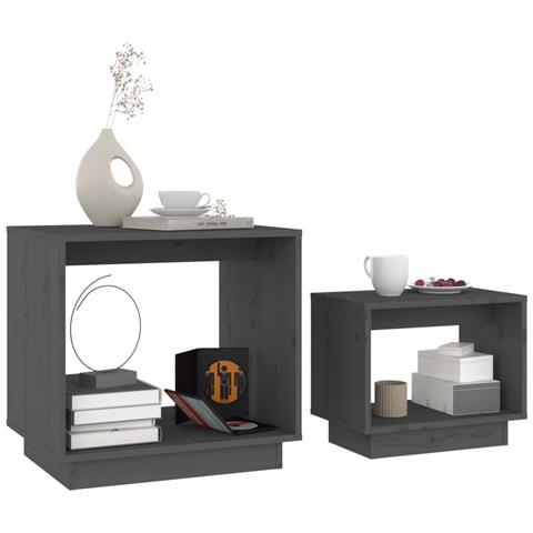 Tavolini Da Salotto Ad Incastro 2 Pz Grigi In Legno Di Pino - Foto 2