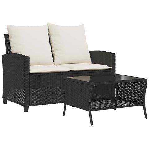 Divano da Giardino a 2 Posti Cuscini&Tavolo Nero in Polyrattan - Foto 1