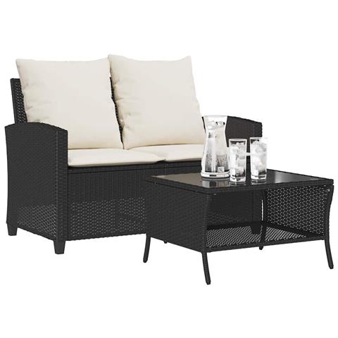 Divano da Giardino a 2 Posti Cuscini&Tavolo Nero in Polyrattan - Foto 2