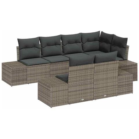 Set di divani da giardino vitaXL da 7 pezzi con cuscini grigio in polyrattan - Foto 1