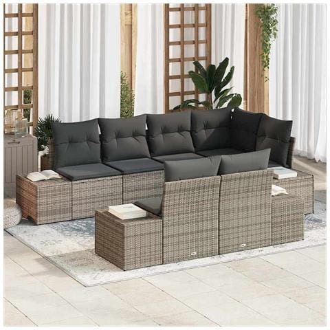 Set di divani da giardino vitaXL da 7 pezzi con cuscini grigio in polyrattan - Foto 2