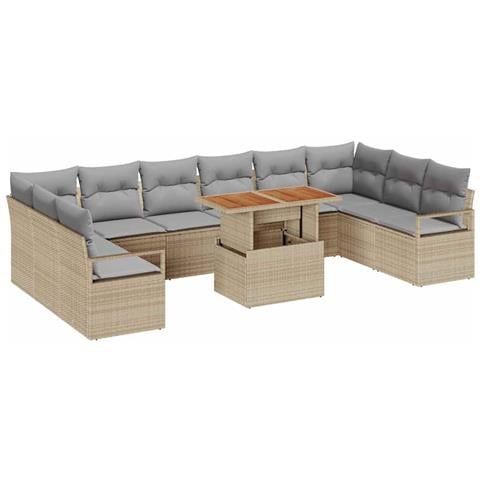 Set Divano da Giardino  da 11 Pezzi con Cuscini Beige in Rattan Polietilene, Divano da Giardino  per 2 Persone con Ripostiglio e Cuscini Beige in Rattan Polietilene - Foto 1