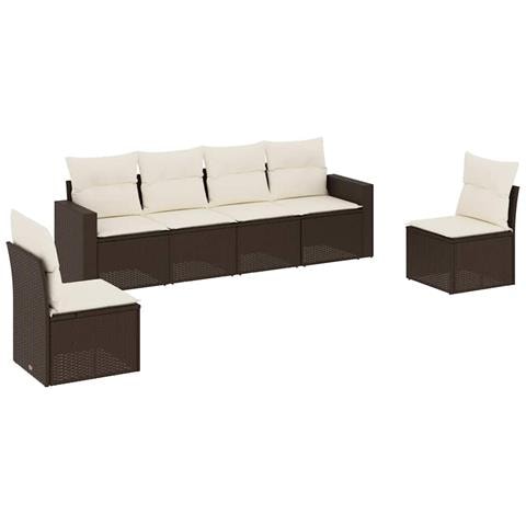 Set Divani da Giardino 6 pz con Cuscini Marrone in Polyrattan - Foto 1