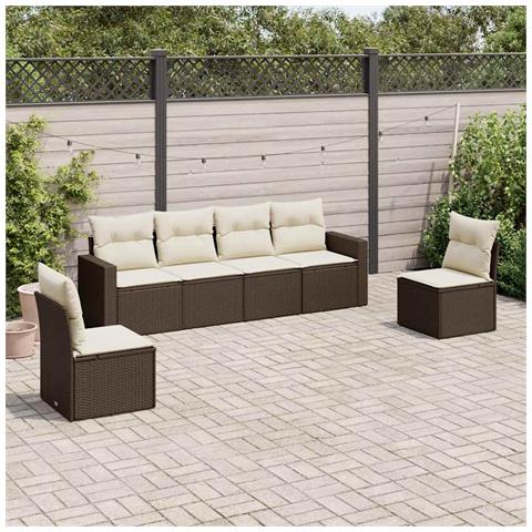 Set Divani da Giardino 6 pz con Cuscini Marrone in Polyrattan - Foto 2