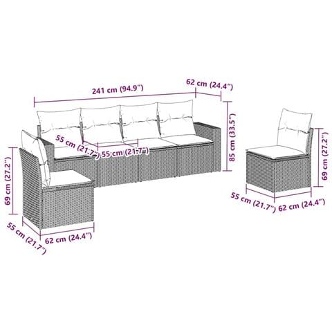 Set Divani da Giardino 6 pz con Cuscini Marrone in Polyrattan - Foto 3
