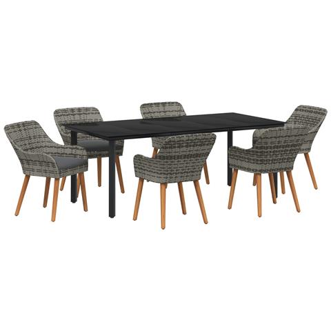 Set da pranzo da giardino 7 pezzi Grigio Polyrattan - Foto 1