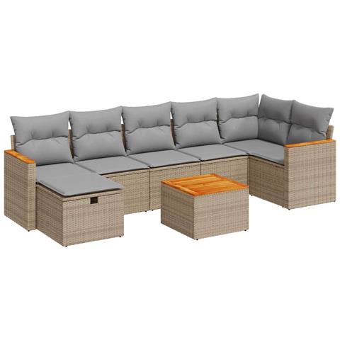 Set Divano da Giardino 8 pz con Cuscini Beige in Polyrattan - Foto 1
