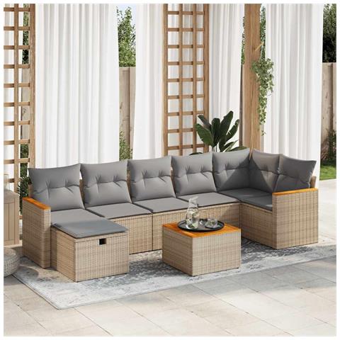 Set Divano da Giardino 8 pz con Cuscini Beige in Polyrattan - Foto 2