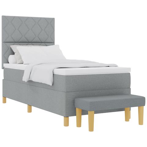 Letto con rete a doghe con materasso e panchina grigio chiaro 90x200 cm tessuto - Foto 1
