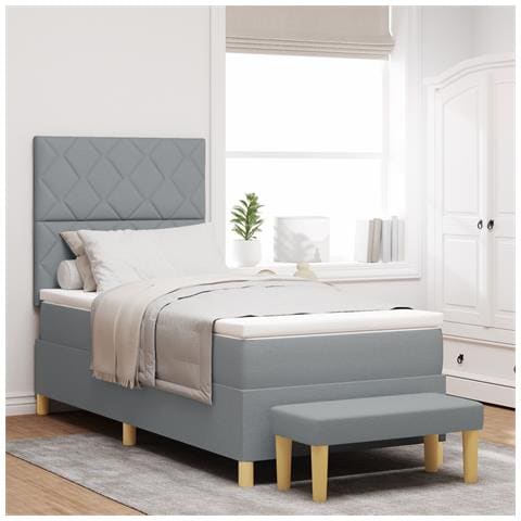 Letto con rete a doghe con materasso e panchina grigio chiaro 90x200 cm tessuto - Foto 2