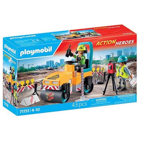 71751 Operai Edili Con Rullo Compressore E Segnaletica, Eroi D'azione, Costruzione, 43 Pezzi, Dai 4 Anni In Su - Foto 1
