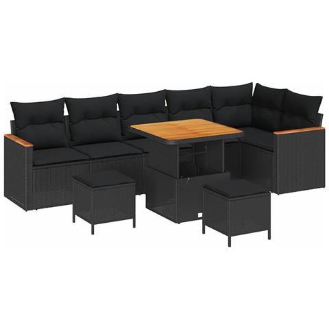 Set Divano da Giardino con cuscino 9 pcs Nero Poly Rattan - Foto 1