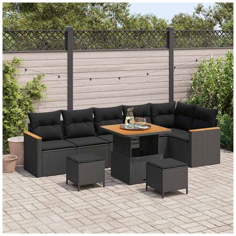 Set Divano da Giardino con cuscino 9 pcs Nero Poly Rattan - Foto 2