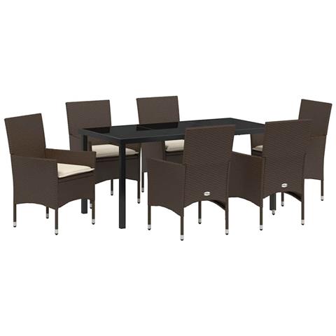 Set da Pranzo per Giardino 7 pcs Marrone Poly Rattan - Foto 1