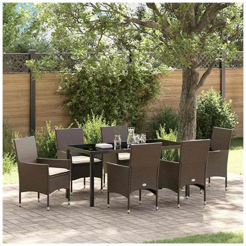 Set da Pranzo per Giardino 7 pcs Marrone Poly Rattan - Foto 2