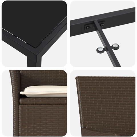 Set da Pranzo per Giardino 7 pcs Marrone Poly Rattan - Foto 9