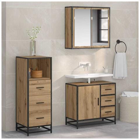 Set di mobili per il bagno con porta 3 pcs rovere artigianale - Foto 2