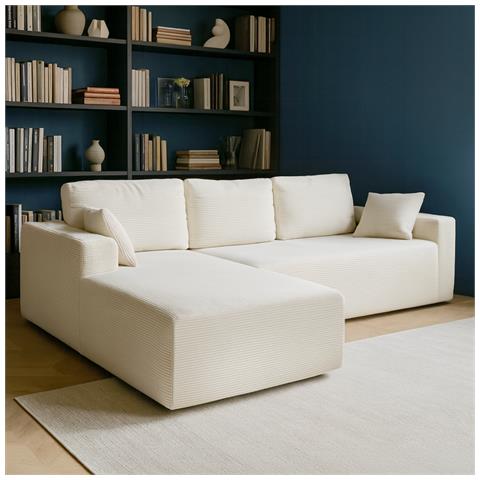 Hove Divano Angolare 3 Posti In Velluto A Coste Beige - Foto 2