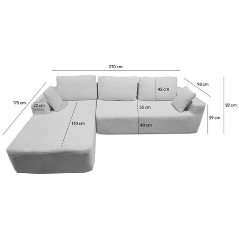 Hove Divano Angolare 3 Posti In Velluto A Coste Beige - Foto 3