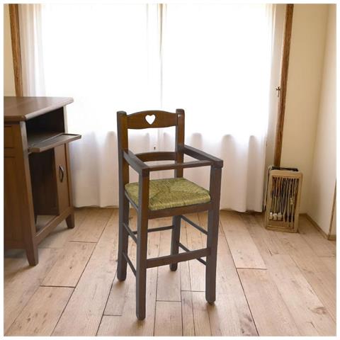 Seggiolone In Legno Noce Scuro Con Schienale A Cuore E Seduta In Paglia Palustre - Foto 1