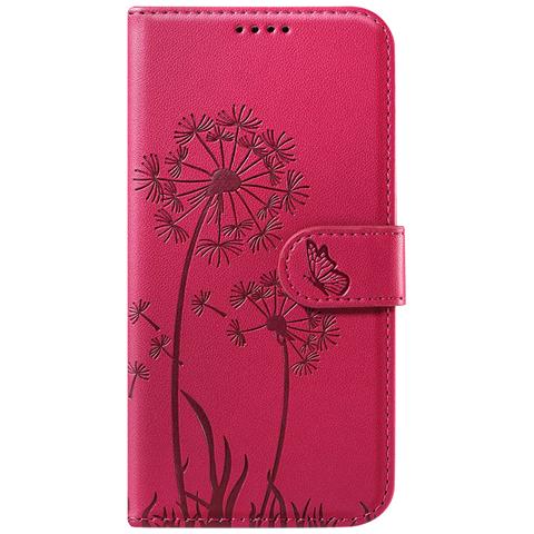 Custodia A Portafoglio Per Iphone 11 Premium Design Fiori Farfalla, Rosso - Foto 2