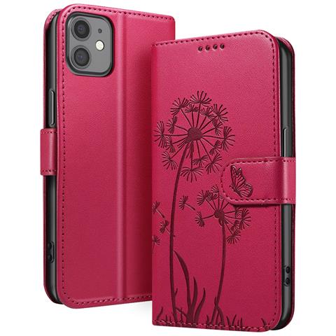 Custodia A Portafoglio Per Iphone 11 Premium Design Fiori Farfalla, Rosso - Foto 1