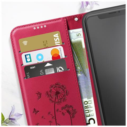 Custodia A Portafoglio Per Iphone 11 Premium Design Fiori Farfalla, Rosso - Foto 5