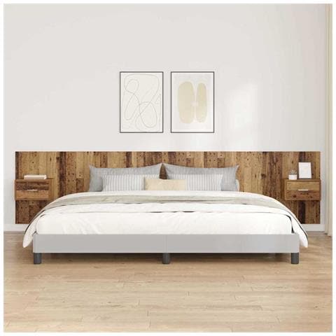 Testata con Comodino 3 pcs Legno vecchio Legno multistrato - Foto 2