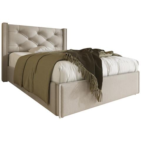 Letto Singolo Idraulico In Cotone Grigio Chiaro Con Testiera Imbottita E Design Retrò - Foto 1