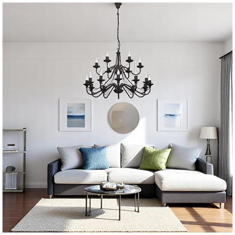 Lampadario in metallo da 85 cm, nero, luce per soggiorno, luce da soffitto per camera da letto - Foto 2