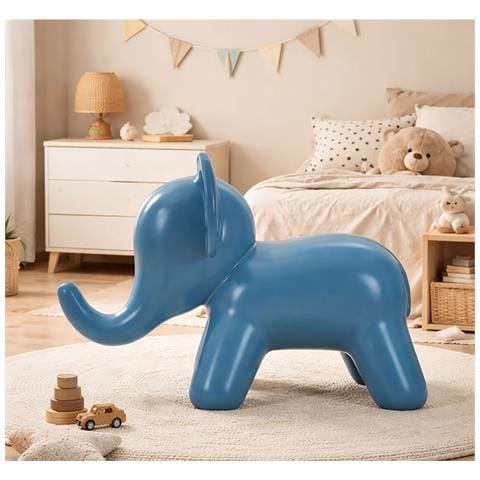 Sgabello Elephant A Forma Di Elefante In Plastica Blu Grigio - Foto 8