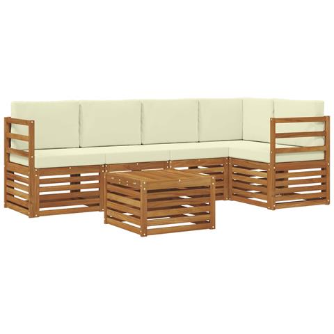 Set divani 6 pcs Naturale e Crema Legno di Acacia Massello - Foto 1