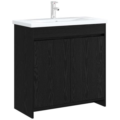 Mobiletto da Bagno Sotto Lavabo Rovere Nero 78,5 x 37,5 x 81 cm - Foto 2