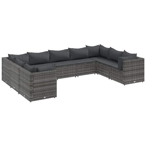 Set Divani da Giardino 9 pz con Cuscini in Polyrattan Grigio - Foto 1