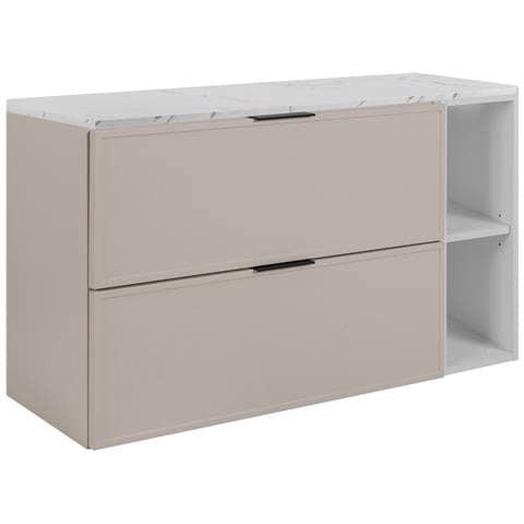 Mobile sottolavabo da 60 cm nero, Lavabo sospeso, Piano di lavoro effetto marmo nero - Foto 1