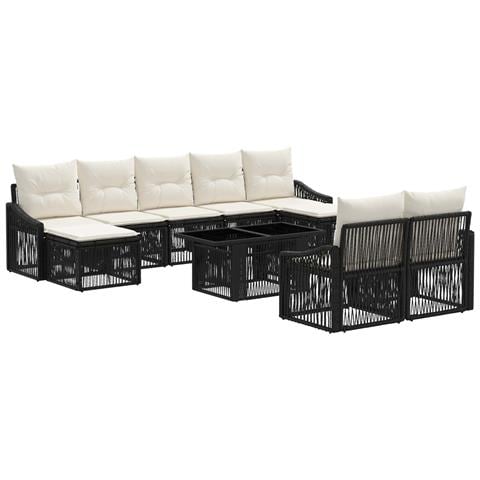 Set Divano da Giardino 10 pz Nero e Bianco Crema polyrattan - Foto 1