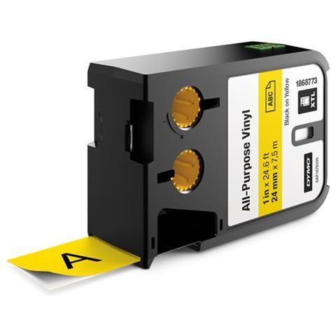 Nastro in Vinile per Etichettatrice Formato 24 mm x 7 m Nero su Giallo - Foto 1
