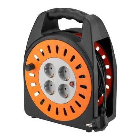 Prolunga Alimentazione Avvolgicavo 4 Prese Bipasso / schuko 25m Interruttore Termico - Foto 1