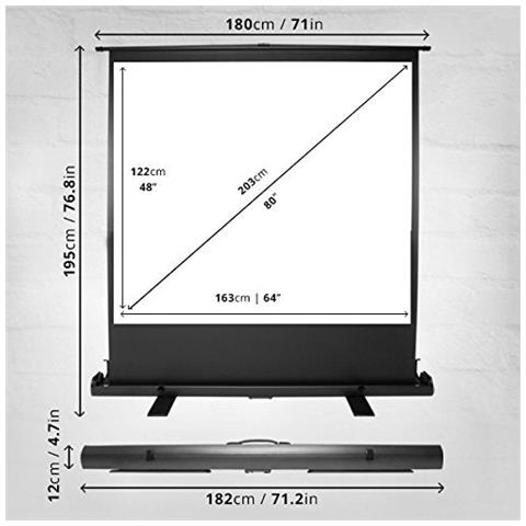 Fps80 / 43 Schermo Di Proiezione 80” Formato 4:3 / 163 X 122 Cm - Telo Proiettore Retrattile Auto-portante Per Videoproiettore Full Hd 3d 4k - Home Cinema Home Theater Ufficio - Foto 6