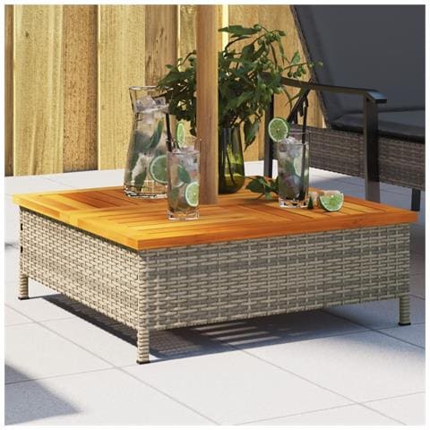 Copertura Base Ombrellone Grigia 70x70x25cm Polyrattan E Acacia - Foto 1