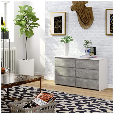 Cassettiera CL100, 6 cassetti, 100x35x57 cm, Colore Bianco e Grigio Cemento - Foto 4