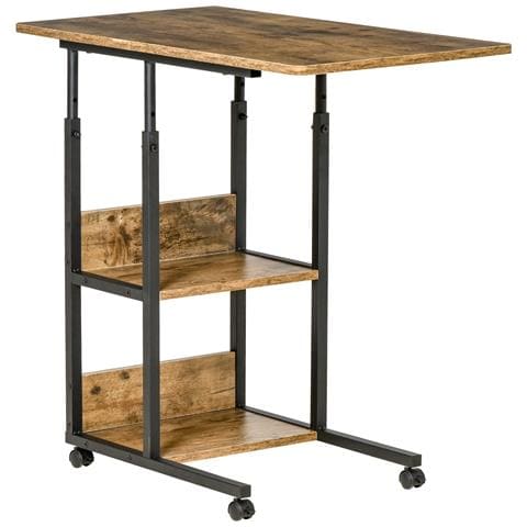 Tavolino Da Salotto Stile Industriale, Altezza Regolabile E 4 Ruote Con Freno, 80x40x60-75cm - Foto 1