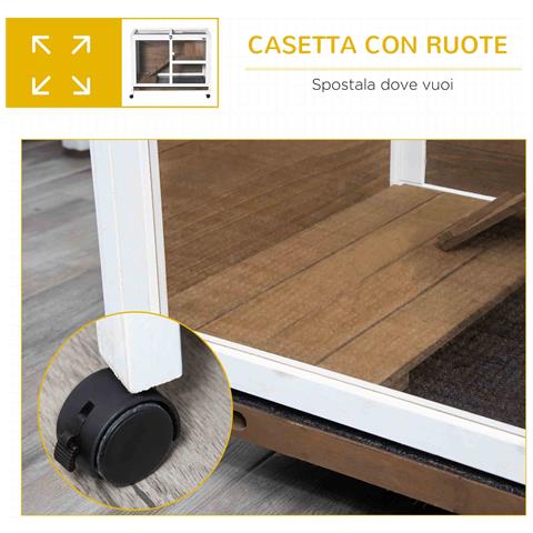 Conigliera a 2 Livelli con Casetta, Rampa e Vassoio Estraibile, in Legno di Abete, 91.5x53.3x73 cm, Marrone - Foto 6