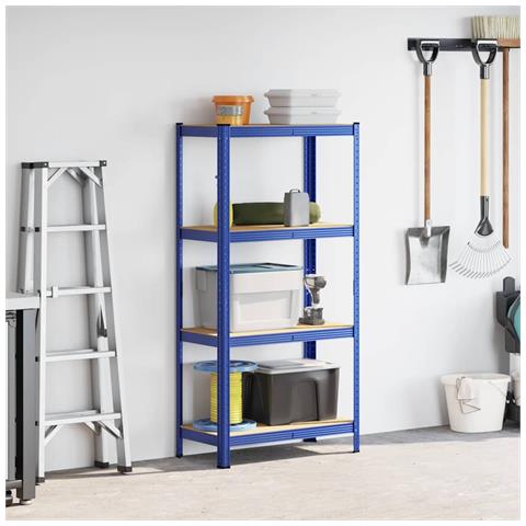 Mensola 4 Strati Blu In Acciaio E Legno Multistrato - Foto 3