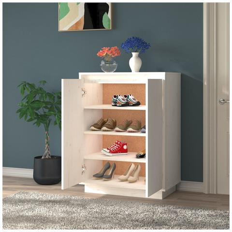 Lusso Casadino -  Scarpiera Bianca 60x35x80 Cm In Legno Massello Di Pino - Foto 2