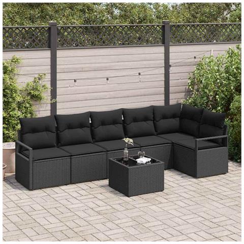 Set di divani da giardino  da 7 pezzi con cuscini in rattan poliestere beige, Divano da giardino  da 2 posti con cuscini in rattan poliestere nero - Foto 2
