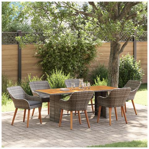 Set da Pranzo da Giardino 7 Pezzi Grigio Rattan Sintetico - Foto 2