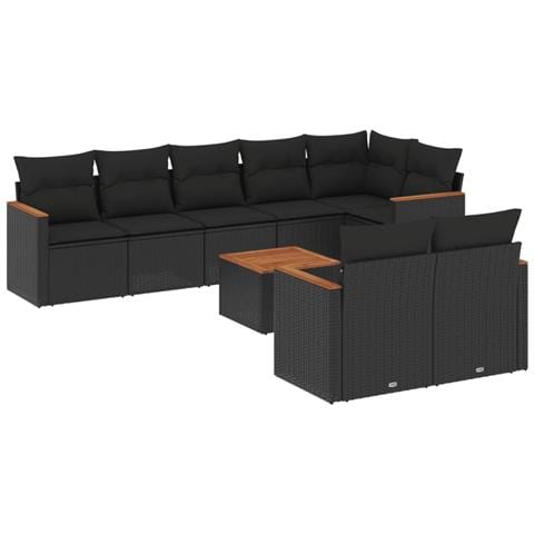 Set Divani da Giardino 9 pz con Cuscini Nero in Polyrattan - Foto 1