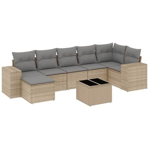 Set Divano da Giardino 8 pz con Cuscini Beige in Polyrattan - Foto 1