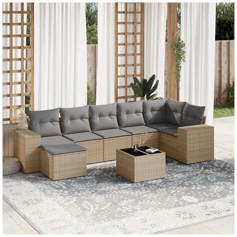 Set Divano da Giardino 8 pz con Cuscini Beige in Polyrattan - Foto 2